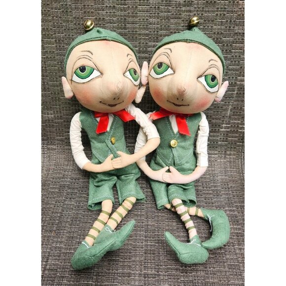 2 Gathered Traditions Joe Spencer Bartholomew Stuffed Christmas Elf Cloth Dolls - Picture 1 of 6